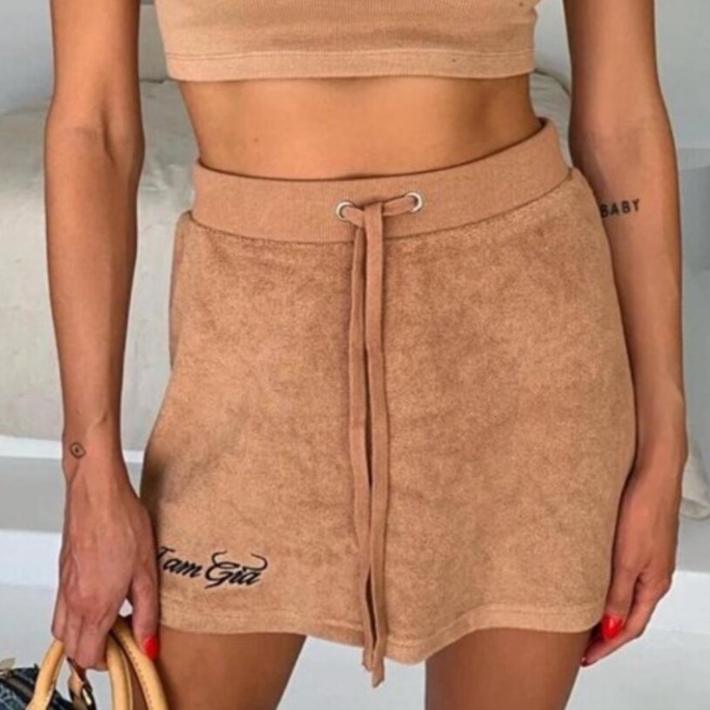 I AM GIA skirt XL NWT Terry Cloth Tan